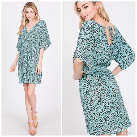 💕LAST 2! Animal Print Smock Waist Back Tie Dress - Picture 3 of 5